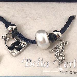 Bella Perlina, 3 Necklace Charms, Silver, Pearl, Crystals, NIB